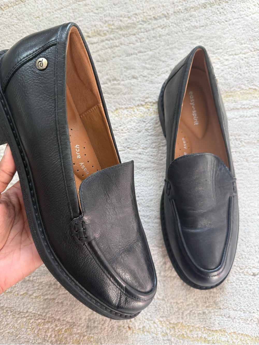 Easy Spirit Men’s Black Leather Classic Loafers Size 9